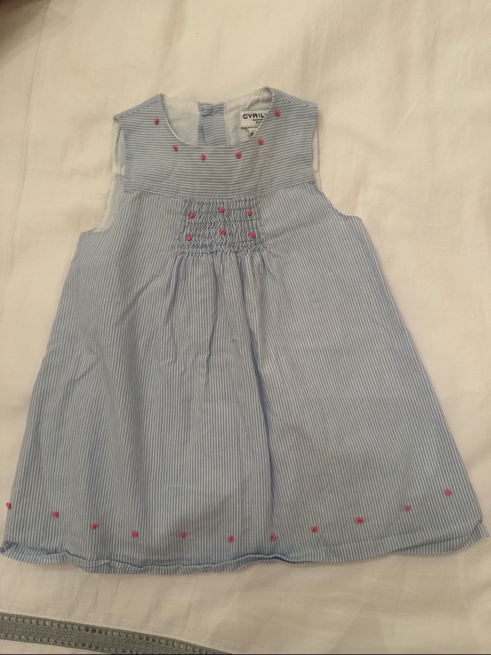 Baby girl Cyrillis dress - blue and white stripe - size 6 months